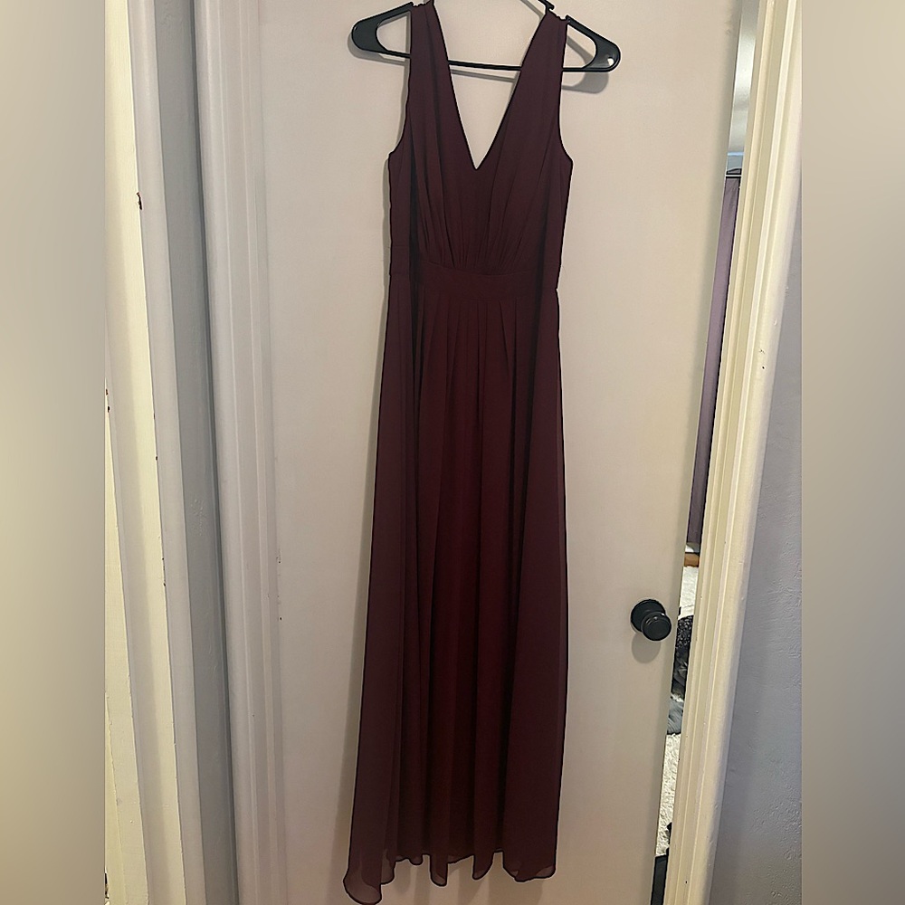 Bordeaux colored floor length bridesmaid dress